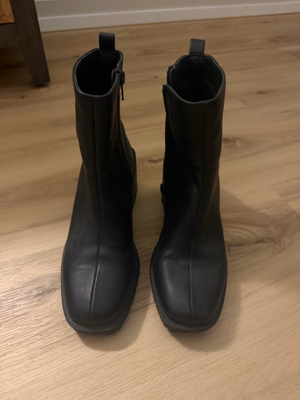 ShuShop Black Square-Toe Ankle Booties with Side Zip